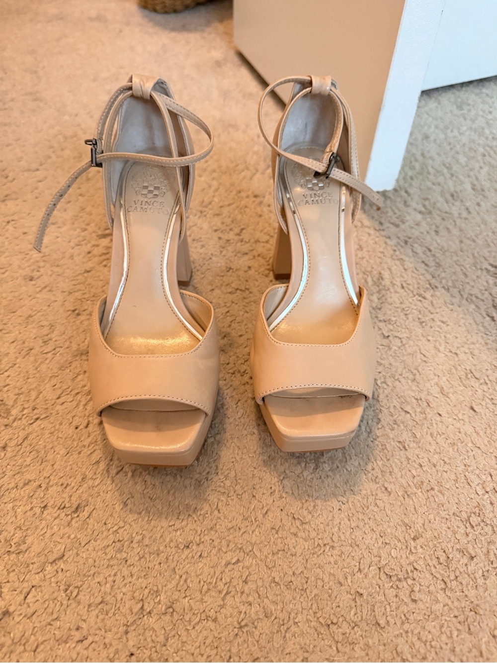 Vince Camuto Beige Platform Ankle-Strap Heels
